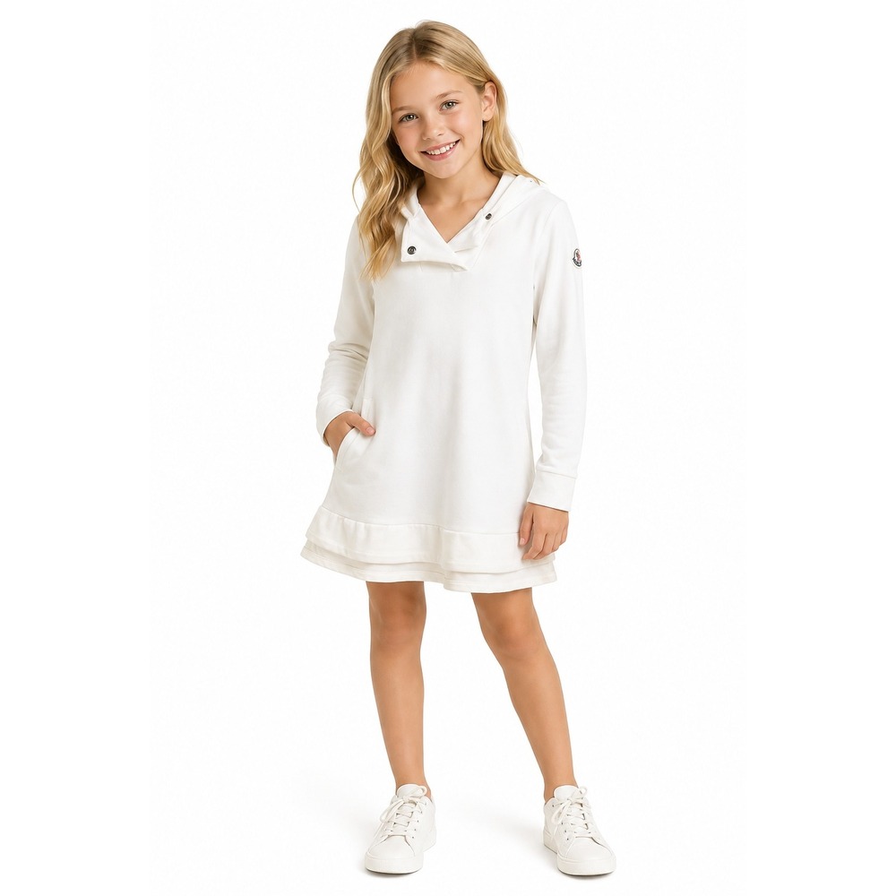 Moncler Girls Hoodie Dress 10Y Off White Fleece Stretch Pullover Coverup